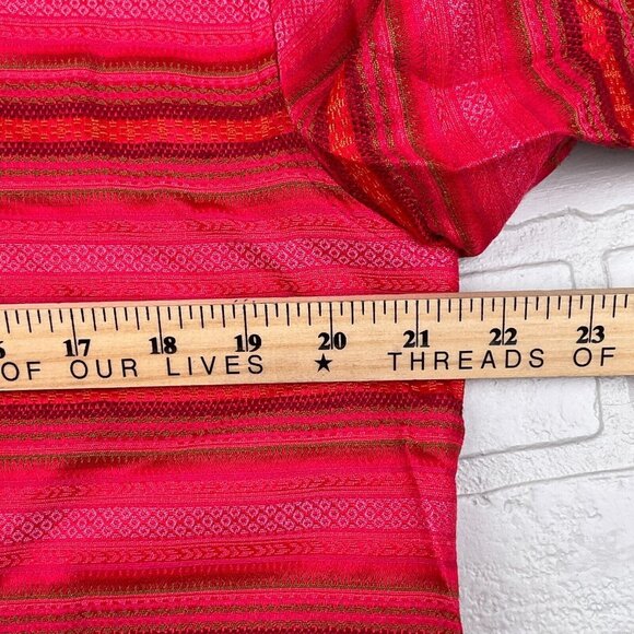 Chic's Shacket Women 1 Medium 8 Pink Red Green Woven Shirt Boho‎ Casual USA VTG - Picture 7 of 11